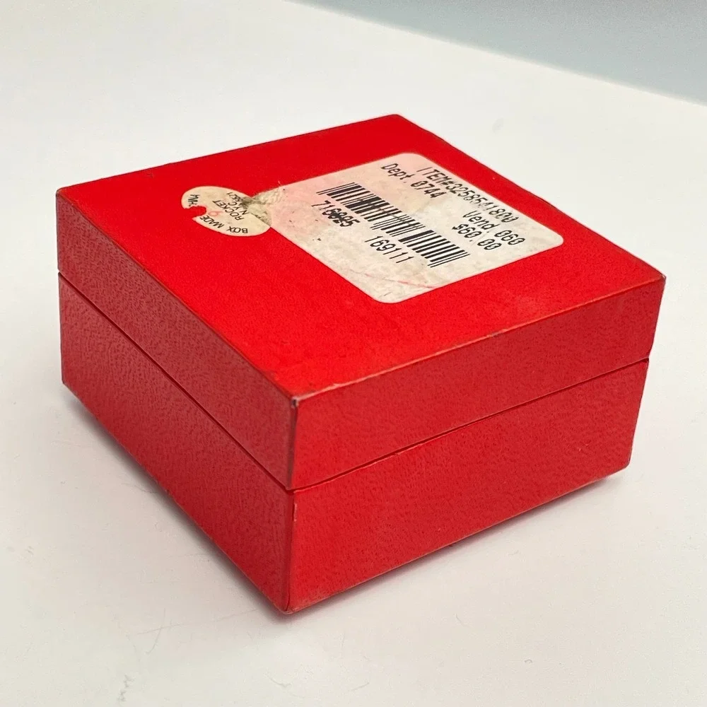 VTG Macys Empty Red Jewelry Box 18KT Gold Over Sterling Silver Presentation Case